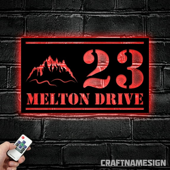 Craftnamesign Mountain House Number Metal Sign LED Light, Custom Address Name Sign, Address Sign