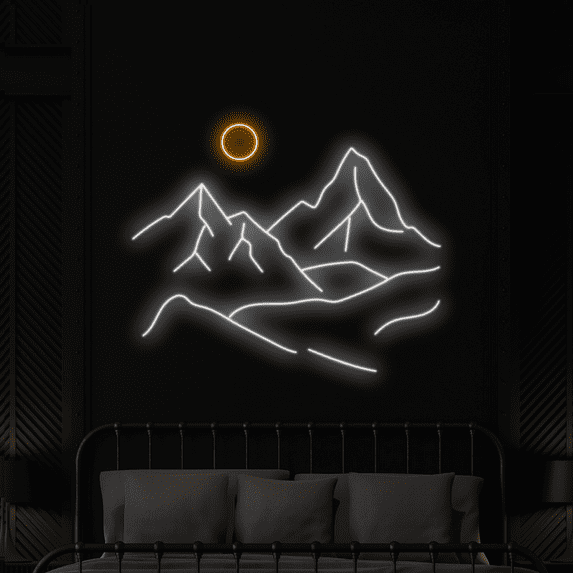 Craftnamesign Mountain Sun Neon Sign, Landscape LED Sign, Bedroom Wall Art
