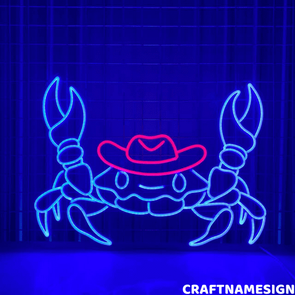 Craftnamesign Mr Crab Neon Sign, Seafood Wall Decor, Animal Wall Art