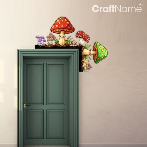 Craftnamesign Mushroom Garden Door Corner Metal Wall Art, Bedroom Door Decoration, Gift For Kids