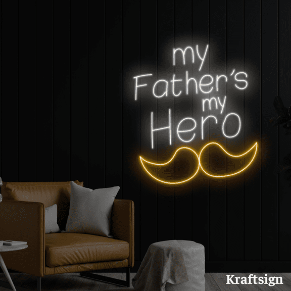 Craftnamesign My Father's My Hero Neon Sign, Happy Father Day Gifts Decor