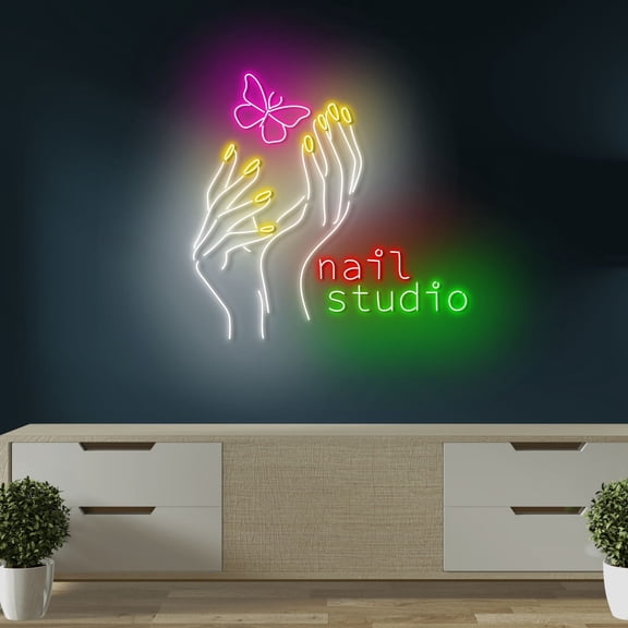 Craftnamesign Nail Studio Neon Light Sign, Nail Art Decor, Beauty Salon Wall Art