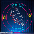 thumbnail image 1 of Craftnamesign Nails Open Neon Sign, Beauty Shop Wall Art, Nails Beauty Decor, 1 of 1