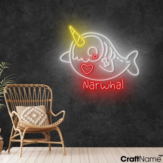 Craftnamesign Narwhal Skeleton Neon Light Sign Wall Art For Store ...