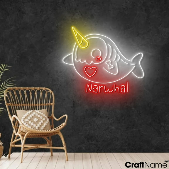 Craftnamesign Narwhal Skeleton Neon Light Sign Wall Art For Store Halloween Decor