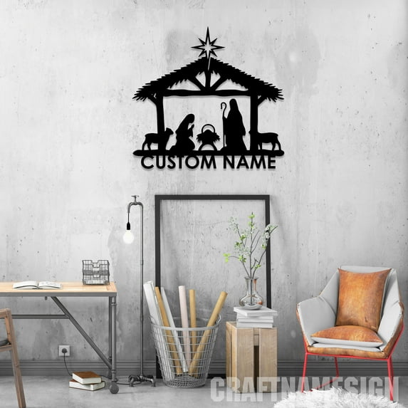 Craftnamesign Nativity Scene Metal Sign LED Light, Christmas Sign, Christmas Decor, Christian Sign