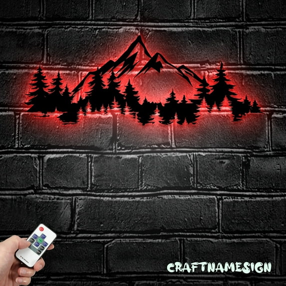 Craftnamesign Nature Mountain Forest Metal Sign LED Light, Hill Tree Adventure Sign, Hiking Decor