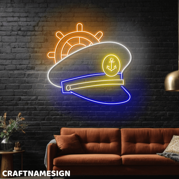 Craftnamesign Navy Captain Hat Neon Light For Wall Decor, Store LED Wall Sign