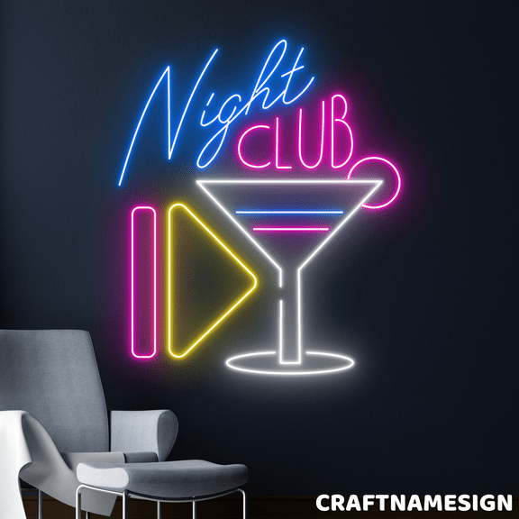 Craftnamesign Night Club Neon Sign, Open Store Wall Art, Bar Pub Wall Decor