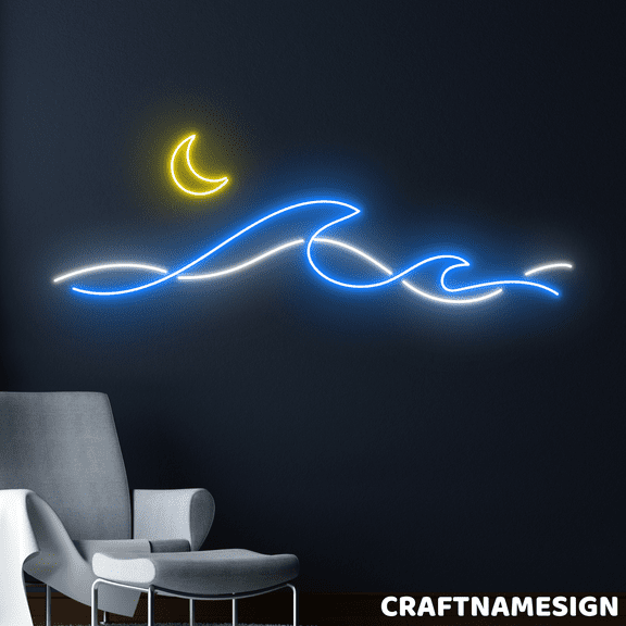 Craftnamesign Night Sea Neon Sign, Wave Wall Decor, Living Room Led Light Wall Art