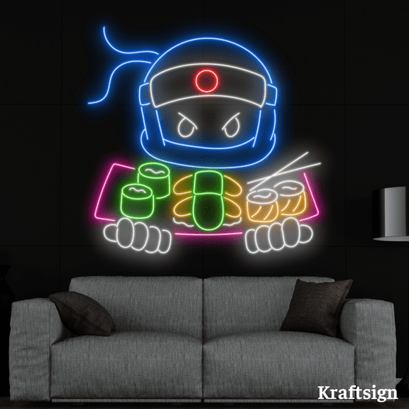 Craftnamesign Ninja Sushi Neon Sign, Sushi Restaurant Decor, Sushi Signs