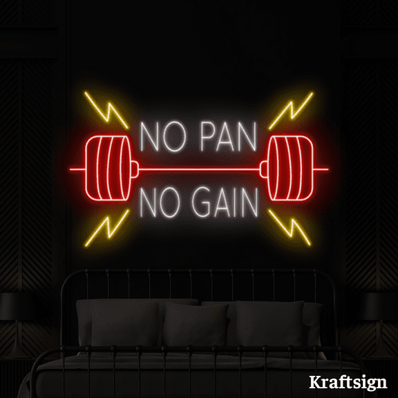 Craftnamesign No Pain No Gain Neon Sign, Gym Club LED Sign, Man Cave Decor