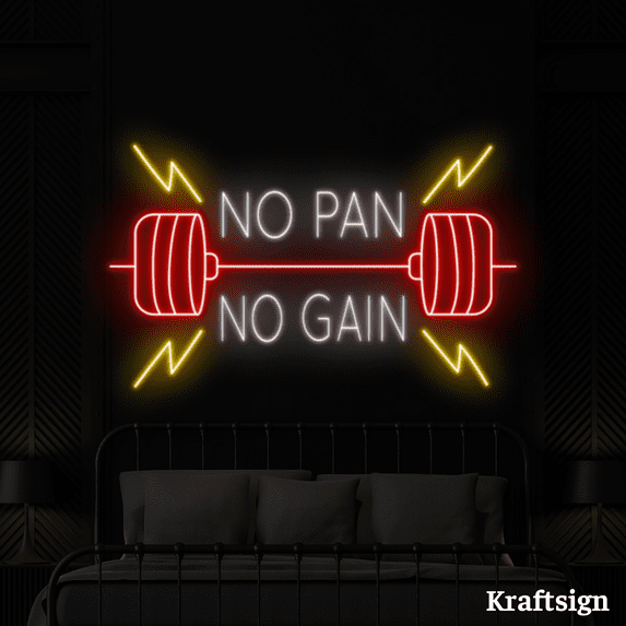 Craftnamesign No Pain No Gain Neon Sign, Gym Club LED Sign, Man Cave Decor