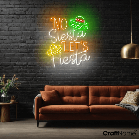 Craftnamesign No Siesta Let's Fiesta Neon Light For Store Mexican Festival Wall Art