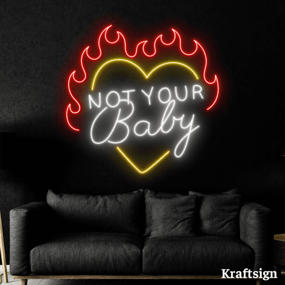 Craftnamesign Not Your Baby Neon sign, Heart Fire LED Sign, Bedroom Decor