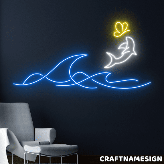 Craftnamesign Ocean And Dolphin Neon Sign, Living Room Wall Decor, Minimalist Wall Art