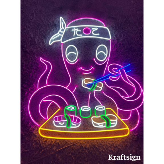Craftnamesign Octopus Sushi Neon Sign, Sushi Restaurant Decor, Sushi Signs