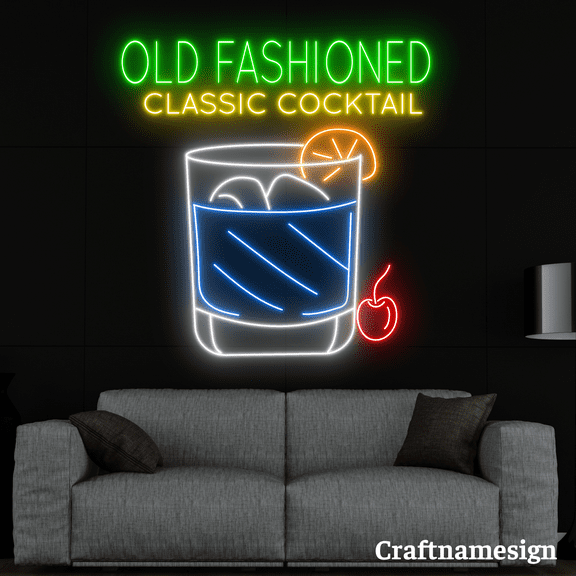 Craftnamesign Old Fashioned Classic Cocktail Neon Sign for Bar Club Party Wall Art
