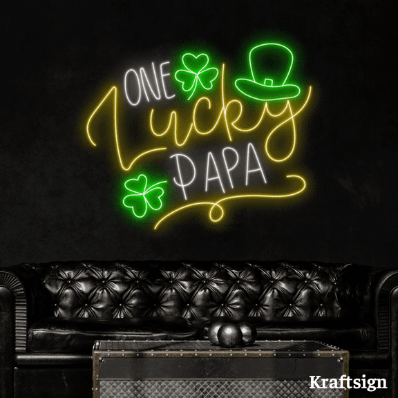 Craftnamesign One Lucky Papa Neon LED Sign, Patrick's Day Gifts Decor