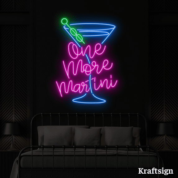 Craftnamesign One More Martini Neon Sign, Cocktail LED Sign, Bar Decor