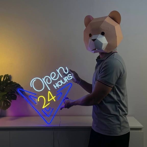 Craftnamesign Open 24 Hours Neon Light Wall Art, Open Led Sign For Store Wall Decor
