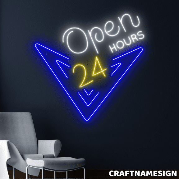 Craftnamesign Open 24 Hours Neon Sign, Coffee Wall Decor, Grocery Store Wall Art