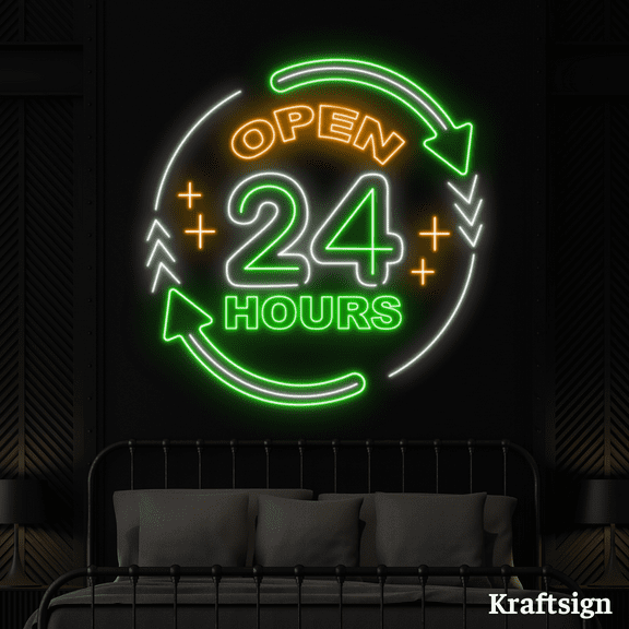 Craftnamesign Open 24 Hours Neon Sign, Open Welcome LED Sign, Shop Decor