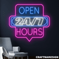 thumbnail image 1 of Craftnamesign Open 247 Hours Neon Sign, Open Sign Wall Art, Store Shop Wall Decor, 1 of 4