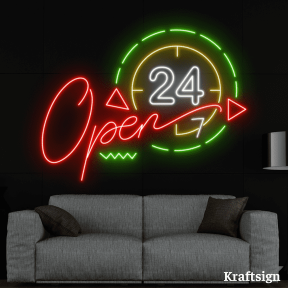 Craftnamesign Open 24h Neon Sign, Open Welcome LED Signage, Open Shop Decor