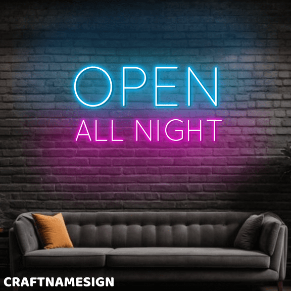 Craftnamesign Open All Night Neon Light, Welcome Sign For Store Shop Wall Art