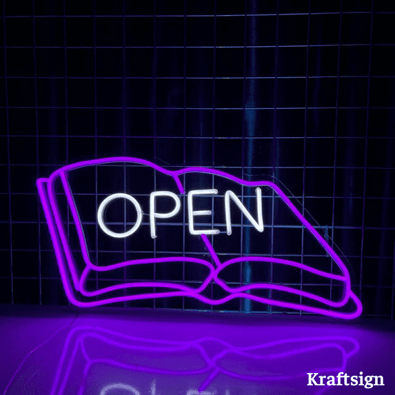 Craftnamesign Open Book Neon Sign, Book Store LED Sign, Library Decor