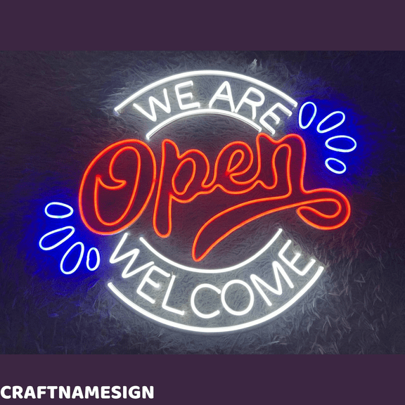 Craftnamesign Open Neon Sign, Welcome Led Light Sign, Open Store Wall Art