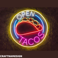 thumbnail image 1 of Craftnamesign Open Tacos Neon Sign, Mexican Restaurant Wall Decor, Tacos Shop Wall Art, 1 of 4
