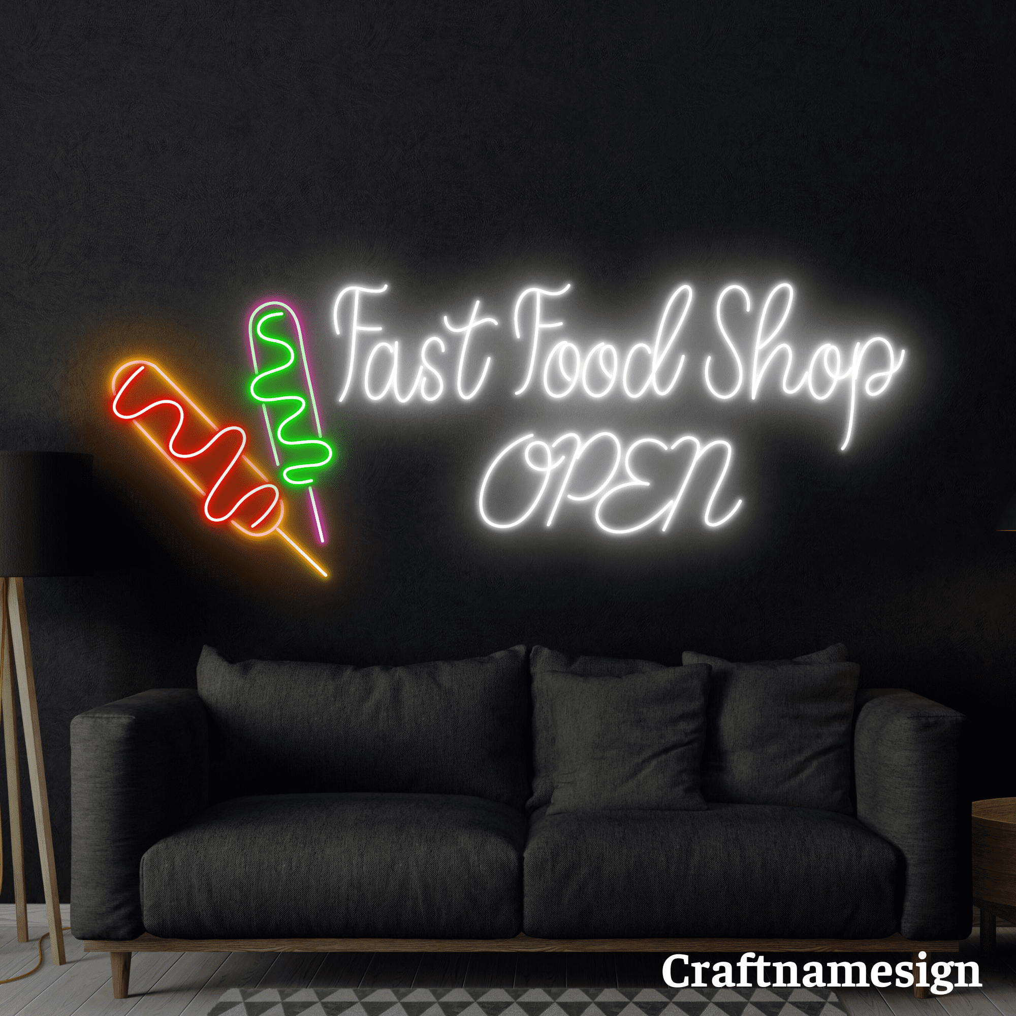 Craftnamesign Open Welcome LED Light Neon Sign for Fast Food Shop Wall ...