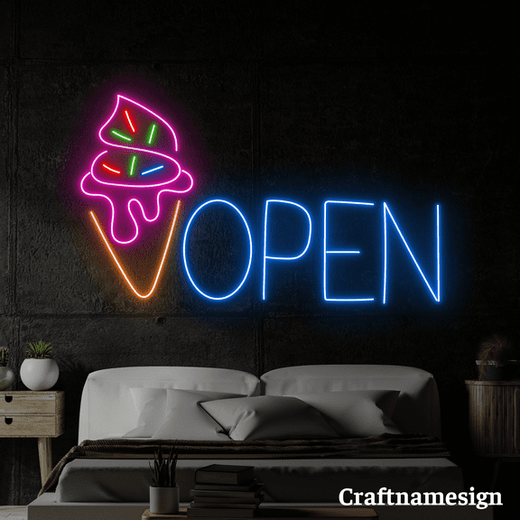 Craftnamesign Open Welcome LED Light Neon Sign for Ice Cream Shop Wall Decor