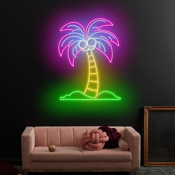 Craftnamesign Palm Tree Neon Sign Art, Palm Tree LED Light, Palm Tree Wall Sign Decor