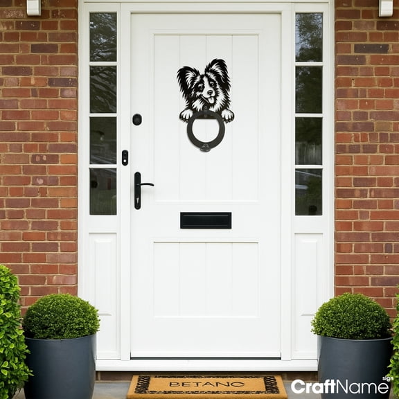 Craftnamesign Papillon Dog Metal Door Knocker, Front Door Decor, New Home Gift, Pet Lover Gift