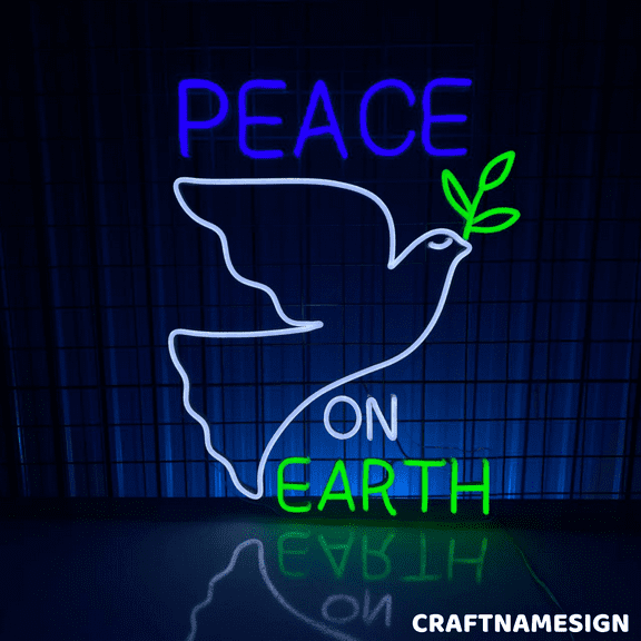 Craftnamesign Peace On Earth Neon Light For Store Wall Decor, Holiday LED Wall Art