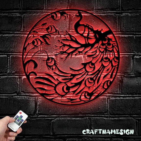 Craftnamesign Peacock Bird Metal Wall Art LED Light, Natural Peafowl Lover Sign Home Decor