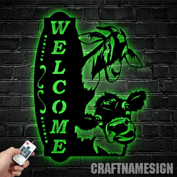 Craftnamesign Personalized Cow Goat Farm Metal Wall Art, Custom Animals Farm Name Sign Decor