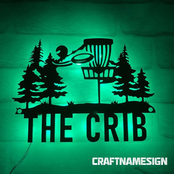 Craftnamesign Personalized Disc Golf Metal Wall Art LED Light, Custom Disc Golf Name Sign Decor