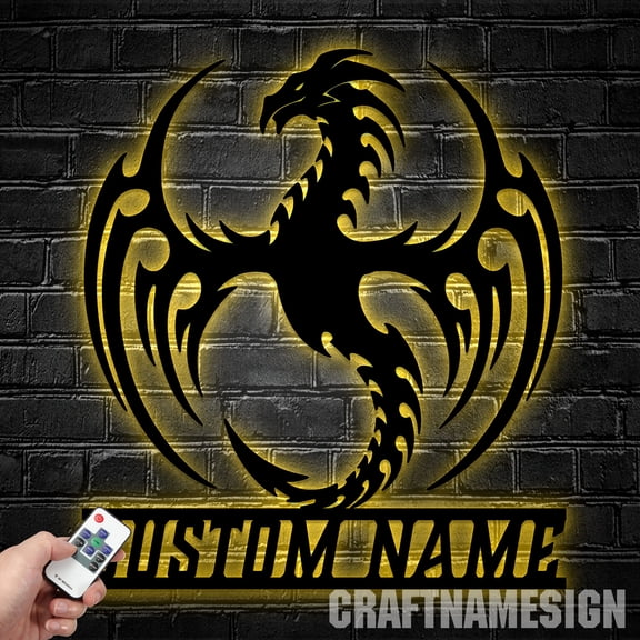 Craftnamesign Personalized Dragon Monogram Metal Wall Art, Custom Dragon Legend Sign