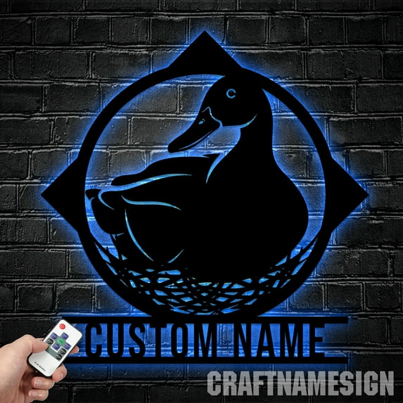 Craftnamesign Personalized Duck Coop Metal Wall Art LED Light, Custom Animals Farm Name Sign Decor
