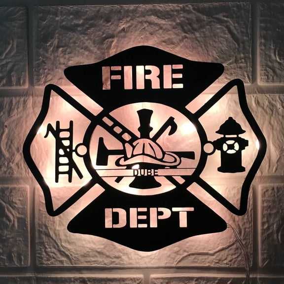 Craftnamesign Personalized Firefighter Maltese Cross Metal LED Light, Custom Fireman Name Sign Gift