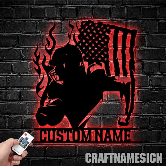 Craftnamesign Personalized Football Metal Wall Art Led Light, Custom Football Player Name Sign