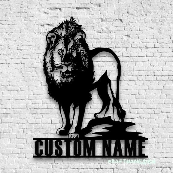 Craftnamesign Custom King Lion Metal Wall Art LED Light, Personalized Lion Lover Name Sign