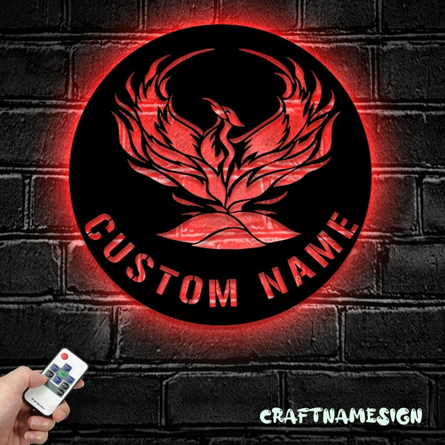 Craftnamesign Custom Fire Bird Eagle Metal Wall Art LED Light, Personalized Phoenix Name Sign