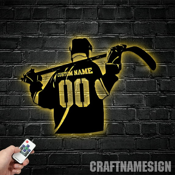 Craftnamesign Personalized Hockey Metal Sign, Hockey Stick Metal Wall Art