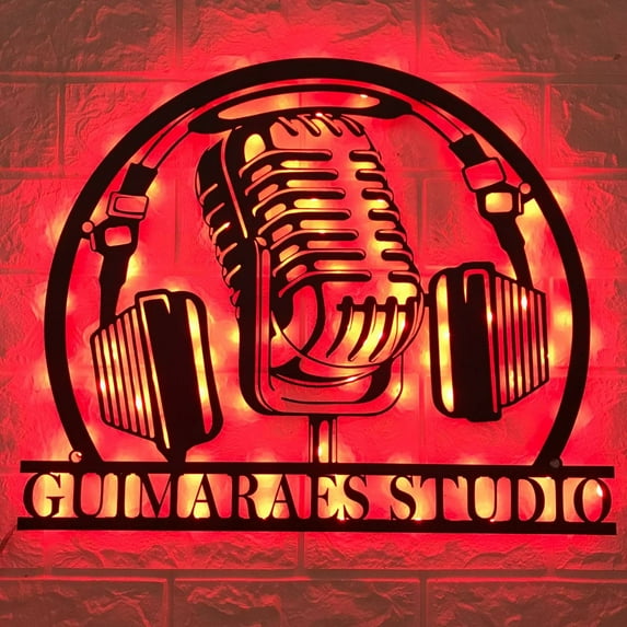 Craftnamesign Personalized Music Audio Studio Metal Wall Art, Custom Microphone Headphone Sign