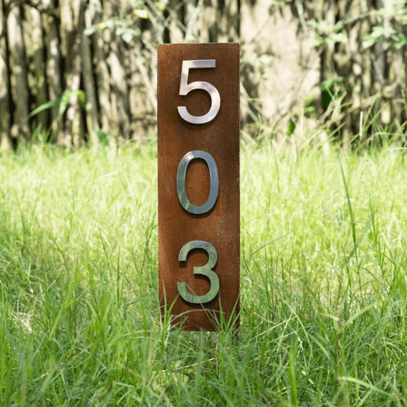 Craftnamesign Personalized Rustic Steel Vertical House Number Sign Outdoor Yard Art